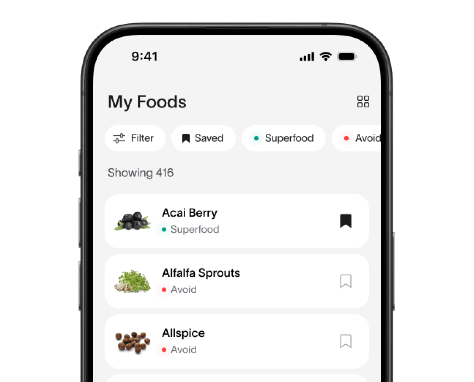 Mobile app showing food recommendations