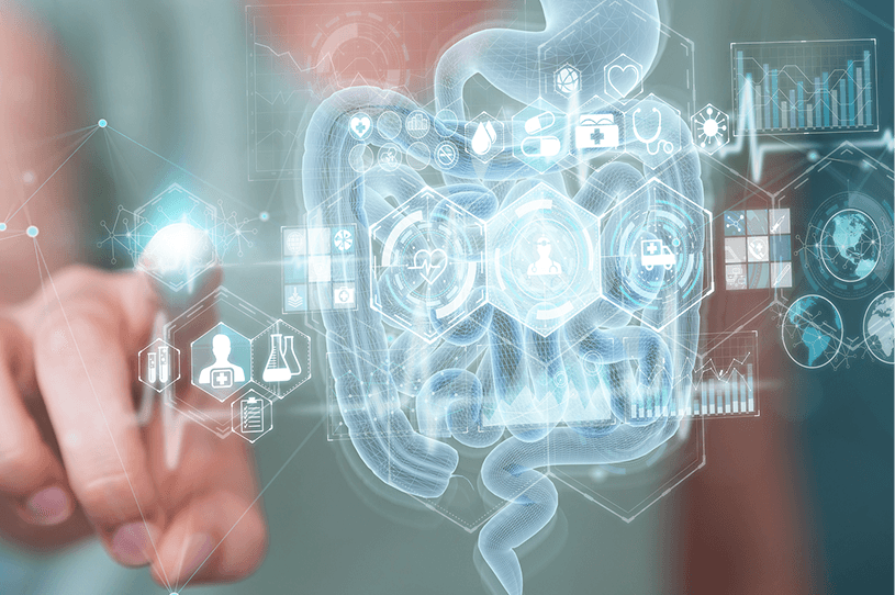 Illustration of gut with probiotics