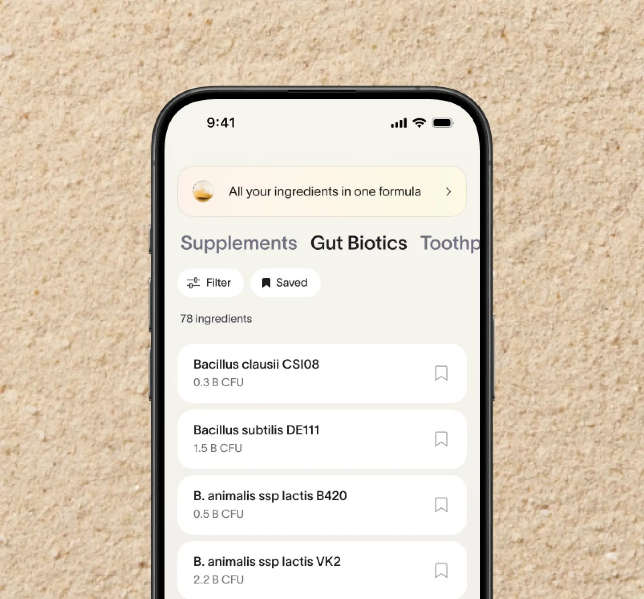Viome app showing personalized probiotic recommendations