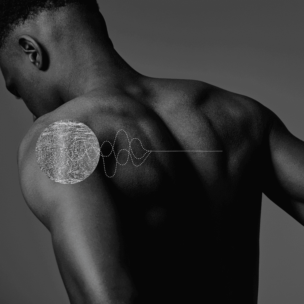 Person with scientific visualization overlay